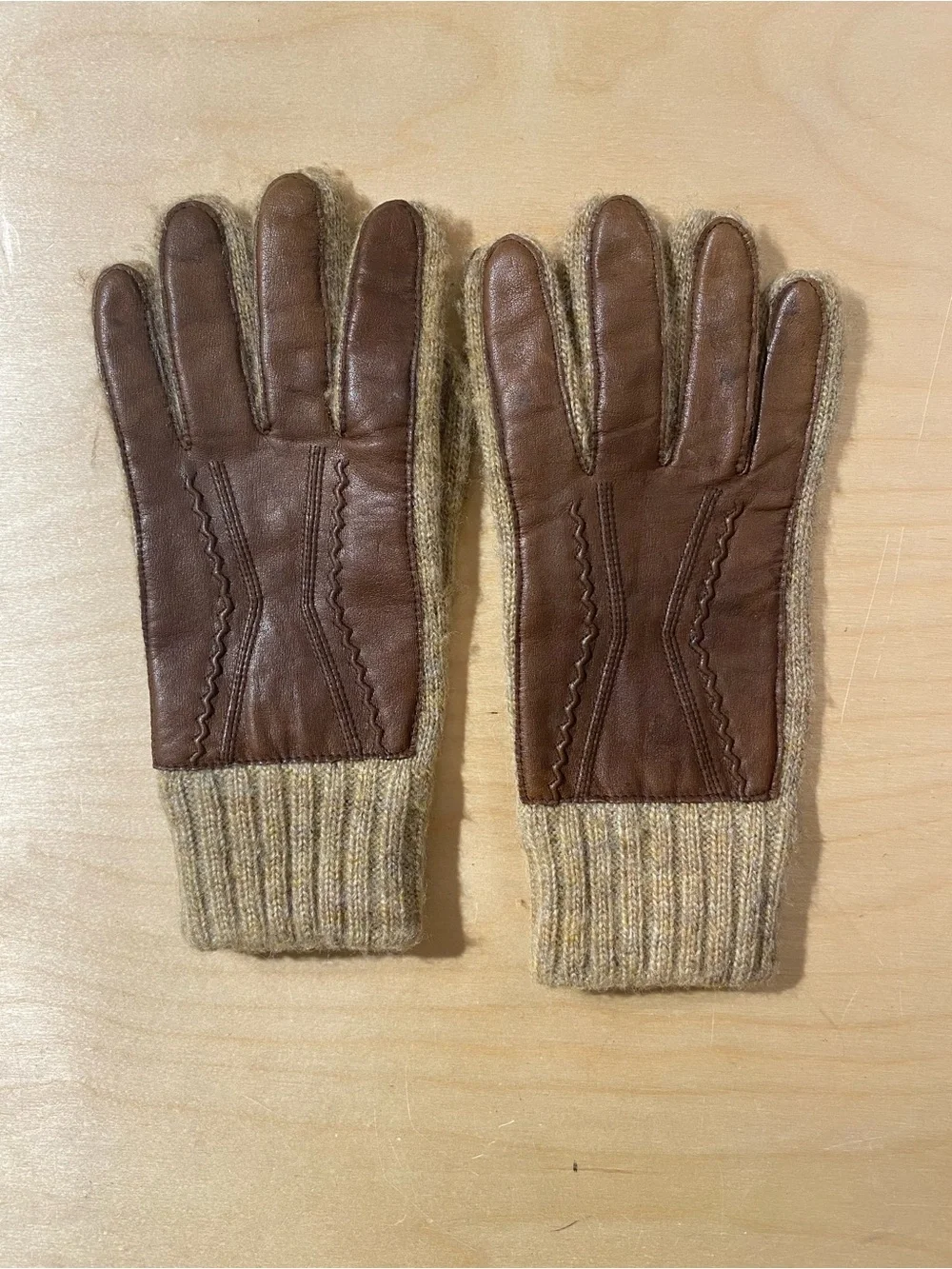 ARIS  Brown Leather & Knit Gloves One Size (SW)